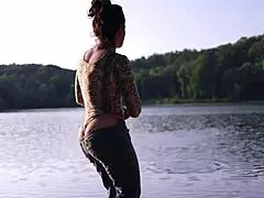 oh god, my curvy mommy milf body in thong bodysuit flashes big ass at the lake