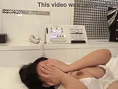 Hidden cam spies japanese k-cup justy milf's huge saggy natural tits in see-through shorts