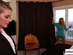 Does big tits milf facesit make that petite blonde intern squirm?