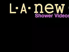 elegant blonde teen steps into shower for refreshing rinse