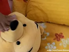 pigtails teen strips naked and toys her eager body playfully