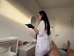 eva's nurse gloves stroke patient cock deepthroat to facial cum explosion