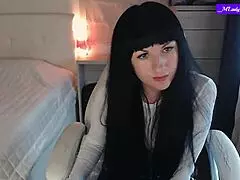 perky brunette mlady jessy strips lingerie on chair fingering clit and wiggling small tits ass