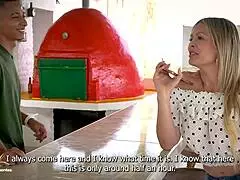 horny monique fuentes trades blowjob on young waiter's cock for hotel drink