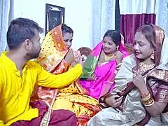 Desi indian bhabhis get horny for dewar groupsex fucking party in bedroom hindi moans