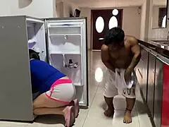 Sexy Pregnant Latina Stepsis Stuck In Fridge Offers Tight Pussy Fuck For Help