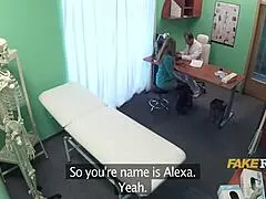 Doctor massages horny czech milf patient pussy then fucks big tits thong panties hospital intercourse