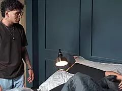 curvy colombian stepmother seduces muscular stepson sharing hotel bed licking pussy before hardcore pounding on sheets