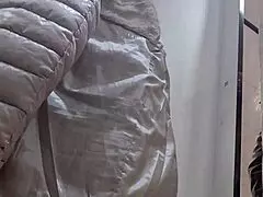 nicoletta crams voluptuous milf curves into tiny jeans at clothing store try-on