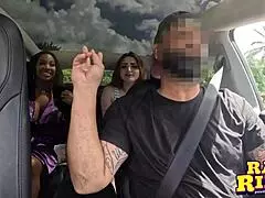 busty ebony milf's massive boobs bounce as she fingers dripping pussy in shared ride