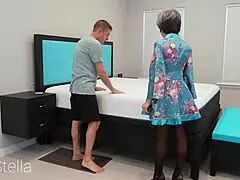 Bed delivery guy tests mattress with gilf milf stella's huge tits ride