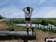 MILF brunette seksi Alexandra Belle sobek baju pose bugil panas outdoor!