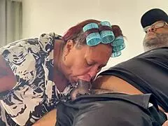 Fat old granny bends over for moving guy's huge cock anal destruction