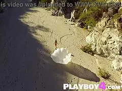 Big titted blonde babe outdoor striptease body exposure