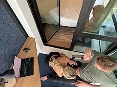 hot milf offers blowjob for job on hidden cam. she moans taking cum deep