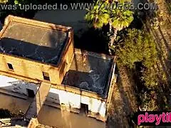 check out this petite tanned asian milf stripping to show juicy tits and hairy pussy outdoors