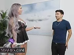 i catch horny blonde maid hayley davies then redhead milf joins for curvy threesome cumswap facial blast