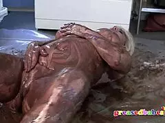 Busty Dana Hayes creams cake messily