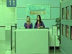 flight attendants sunny lane and eva angelina ride eric swiss cock in wild 3some orgy