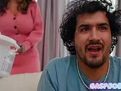 hey stepson, your adorable tattooed milf mom swallows your big joystick deep