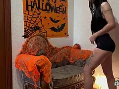 stepmom pussy creampied by stepson on halloween but she wanted more