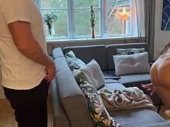 quick sofa bang with latina wife swallowing every drop after dirty talk