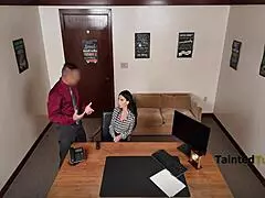 Hot Russian teacher caught FINGERING PUSSY at desk so principal BLACKMAILS her into office fuck