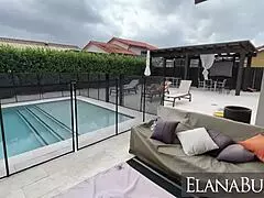 jmac oils up elana bunnz's big booty and fucks her by the pool