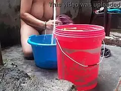 Wife's Outdoor Garden Bath Reveals Indian Pussy And Big Tits