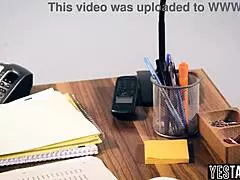 kinky petite blonde teen secretary cheats fucking boss's monster cock doggystyle bent over desk while he's on phone