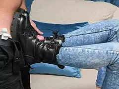 jeans ripped off milf bent over for rough doggystyle pounding plus intense footjob fetish