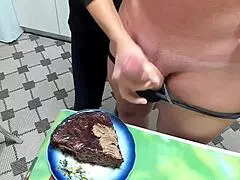 milf cougar feeds cock food before cfnm creampie cumshot