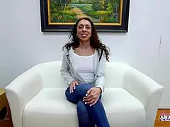 Exotic brunette Mercedez sucks that big cock then rides it deep.