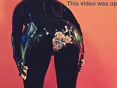 Arya Grander teases pussy in masturbation then rides cowgirl amid wet latex bondage fetish.