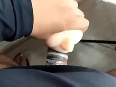 a man masturbates with sex toy as condom breaks in intense pleasure session