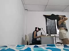 Busty stepsister dances in stepbrother's apartment while playing virtual reality