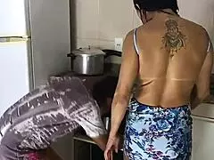 curvy latina milf flashes big natural tits in kitchen begs neighbor for help turns into anal pounding session