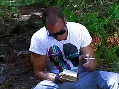 they bump into each other in the forest then fuck wildly outdoors with monster cocks deepthroating shaved pussies and cumshots everywhere!