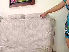 Latina milf seduces neighbor in pajamas with blowjob and cowgirl ride