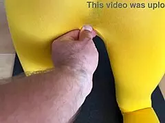 Skinny teen spies mom's athletic best friend yoga wet puffy pussy then doggystyle slams