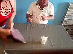 naked waitress serves juicy pussy from her navel to horny restaurant guest