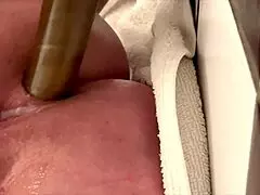 boldly shoving 50cm dildo deep in gaping asshole for squirting pussy orgasm juices