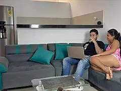 Perfect moment hits for roommate couple to fuck wildly in dorm workout spot