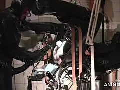 Rubbernurse Agnes Pegs Slave with Massive Dildo Squirts!