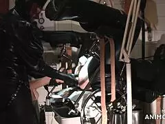 Rubbernurse Agnes Pegs Slave with Massive Dildo Squirts!