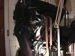 Rubbernurse Agnes Pegs Slave with Massive Dildo Squirts!