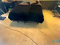 housewife brunette with natural tits vacuums bedroom in stockings before bending over for deep penetration