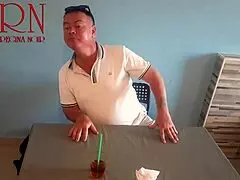 oh man i swear this naked curvy brunette waitress maid lets restaurant guest eat from her navel submissive domination girl next door