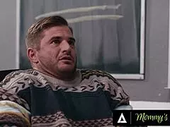 A teacher catches Mommy's boy fapping then two sexy lesbian colleagues offer classroom threesome