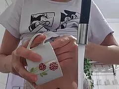 sexy latina maid washes dishes with huge tits out and big ass shaking for monster cock massage